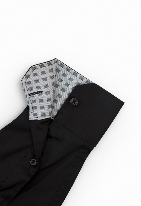 BLACK SHIRT CHECKED COLLAR