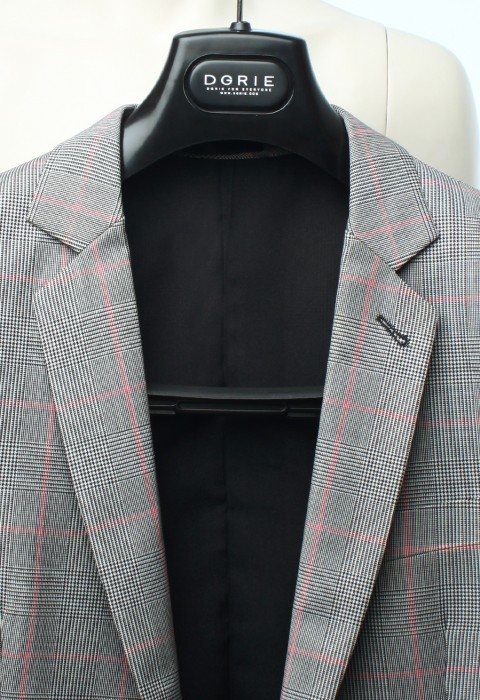 เสื้อสูท ผ้าลายตารางสีชมพู ผ้าวูล 100%