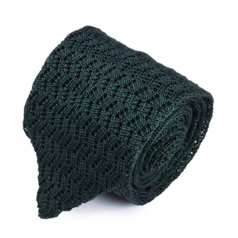 SERA Forest Green zig zag V point knitted tie
