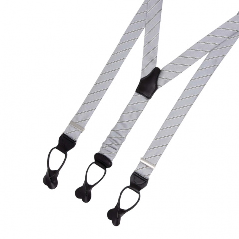 SERA Light Grey Striped Silk Suspenders Button Only
