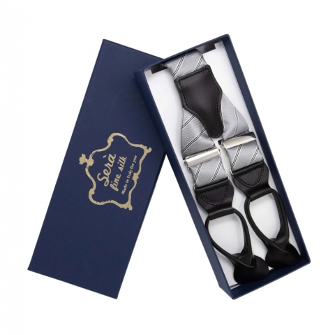 SERA Light Grey Striped Silk Suspenders Button Only