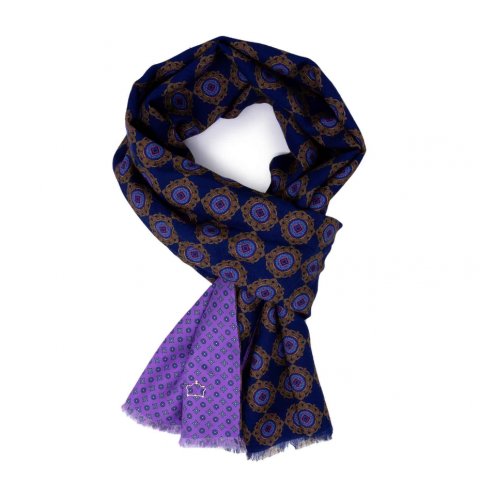 SERA Maestrale Navy Blue / Orchid Wool & Silk Scarf
