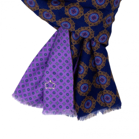 SERA Maestrale Navy Blue / Orchid Wool & Silk Scarf