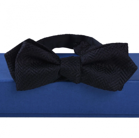 SERA Black Self-Tie Silk pattern pointed tip Bow Tie