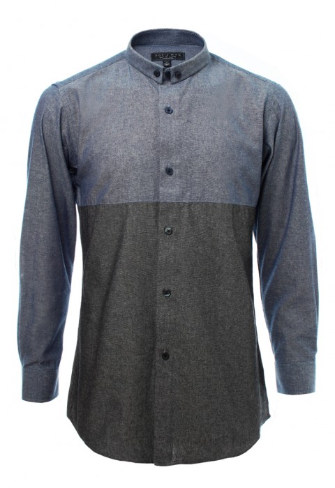 เสื้อเช้ิตยีนส์แขนยาวปกเล็กสีน้ำเงินเทา