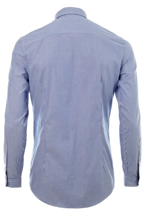 เสื้อเชิ้ตปกเล็กลายทางสีน้ำเงิน