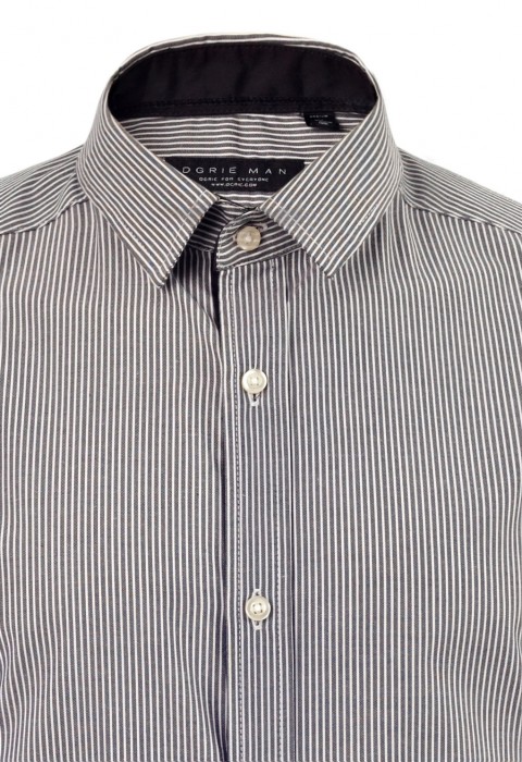 เสื้อเชิ้้ตปกเล็กลายทางสีเทาเข้ม