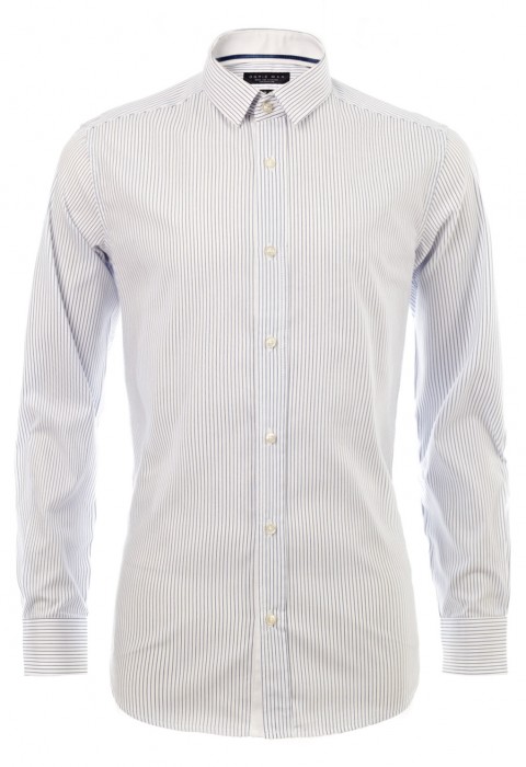 เสื้อเชิ้้ตปกเล็กลายทางสีน้ำเงิน