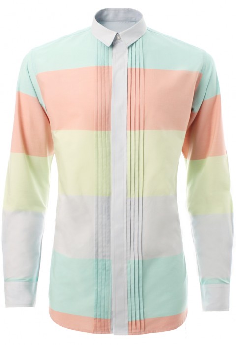 เสื้อเชิ้ตปกเล็กพิมพ์สลับสีพาสเทล