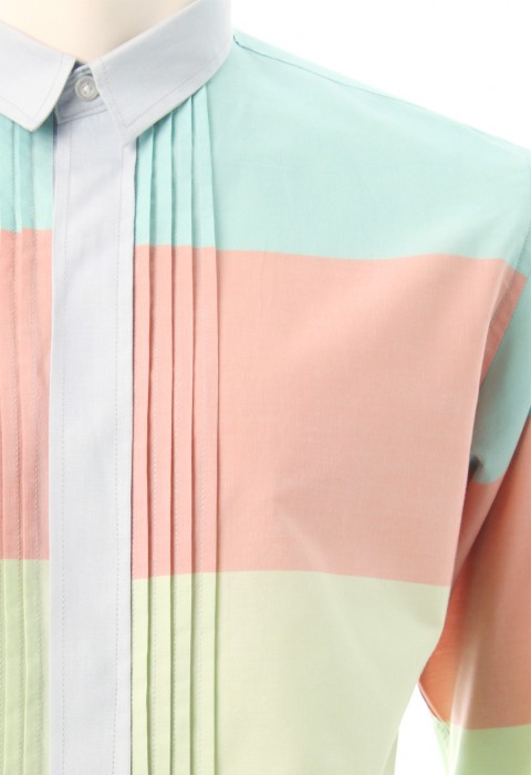 เสื้อเชิ้ตปกเล็กพิมพ์สลับสีพาสเทล