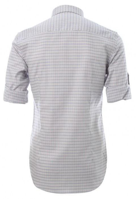 เช้ิตลายตารางสลับสีน้ำเงิน-ม่วงมังคุด