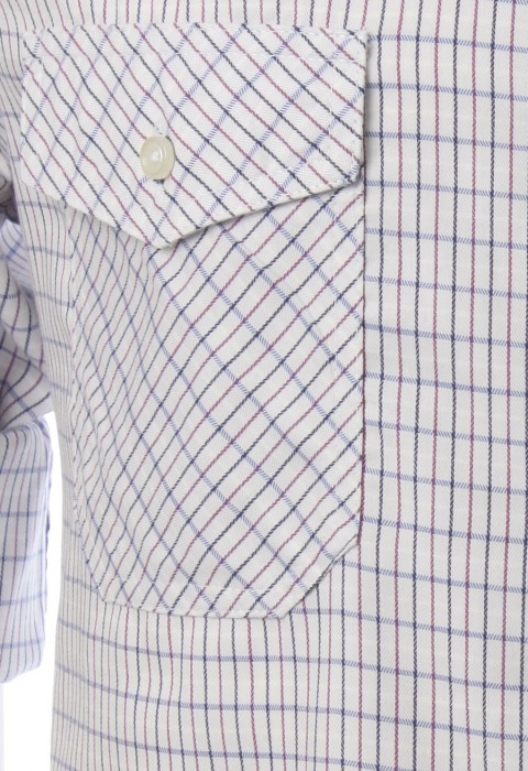 เช้ิตลายตารางสลับสีน้ำเงิน-ม่วงมังคุด