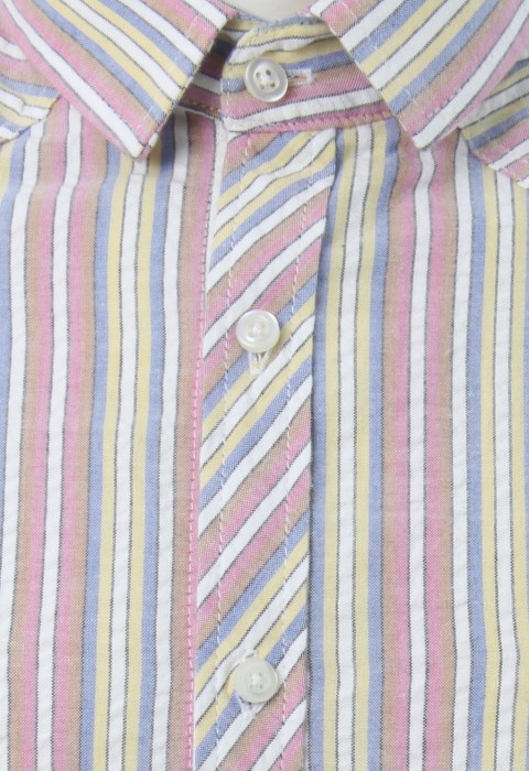 เสื้อเชิ้ตลายทางทอสลับสีแดง