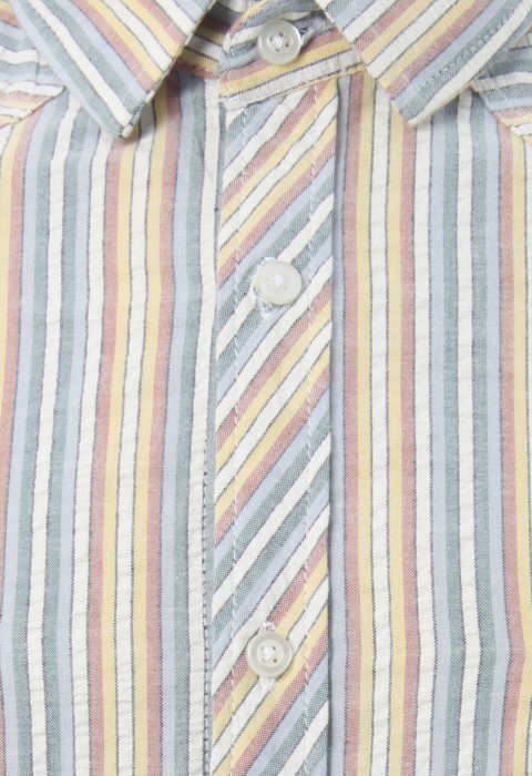 เสื้อเชิ้ตลายทางทอสลับสีฟ้าส้ม