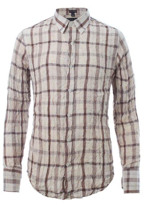 เชิ้ตแขนยาวลายตารางสีน้ำตาล