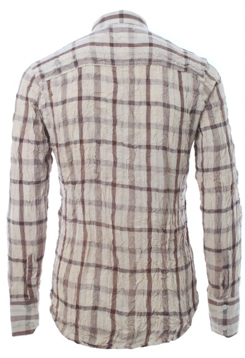 เชิ้ตแขนยาวลายตารางสีน้ำตาล