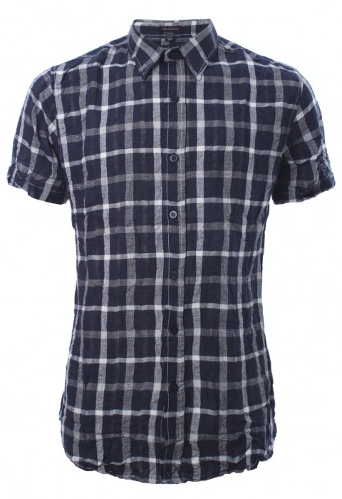 เสื้อเช้ิตแขนสั้นลายตารางสีน้ำเงิน