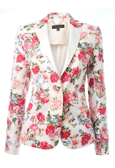 เสื้อสูทลายดอกไม้ปกขาว