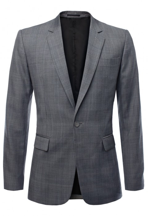 เสื้อสูทผ้าวูล ทอลายตารางเล็กตัดสีฟ้า