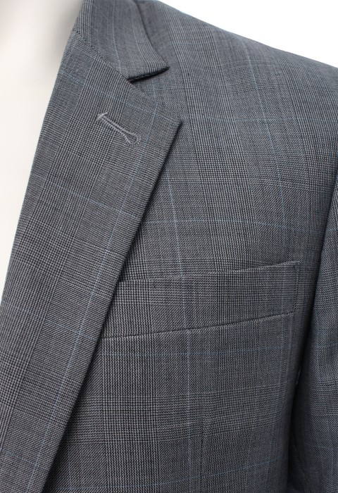 เสื้อสูทผ้าวูล ทอลายตารางเล็กตัดสีฟ้า