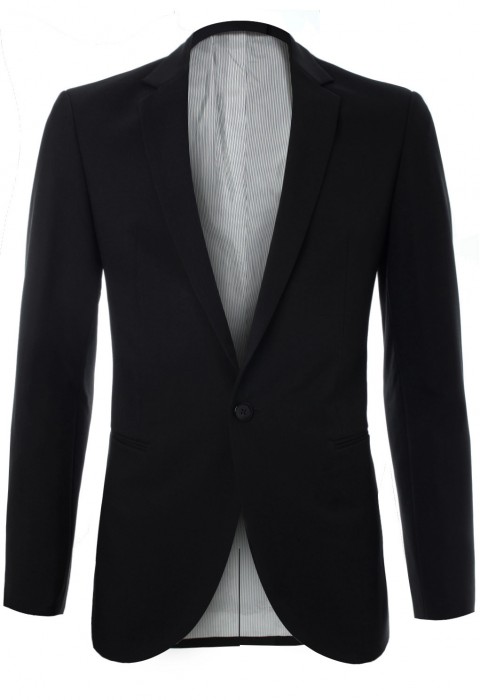 เสื้อสูทสีดำ กระดุมหนึ่งเม็ด ซับในลายทาง