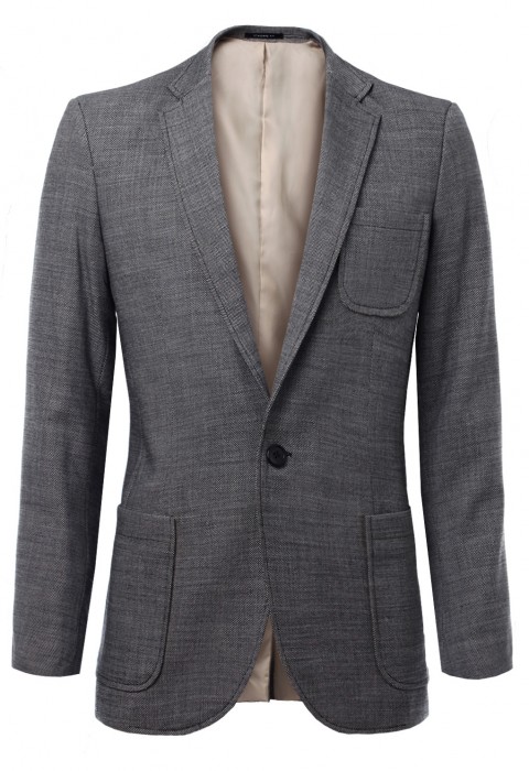 เสื้อสูทผ้าวูล 98% สีเทากระเป๋าแปะ