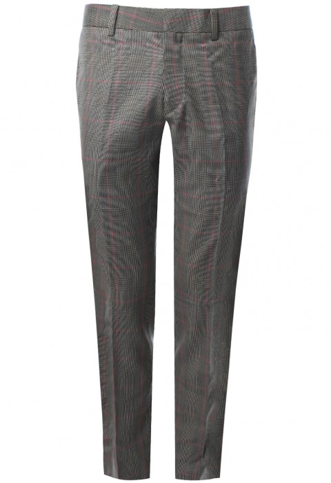 กางเกงขายาว ลายตารางสีชมพู ผ้าวูล 100%