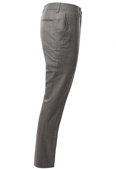 กางเกงขายาว ลายตารางสีชมพู ผ้าวูล 100%