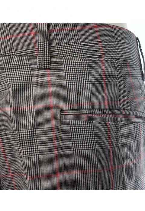 กางเกงขายาว ลายตารางสีชมพู ผ้าวูล 100%