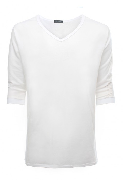 เสื้อคอวีแขนสามส่วนสีขาว