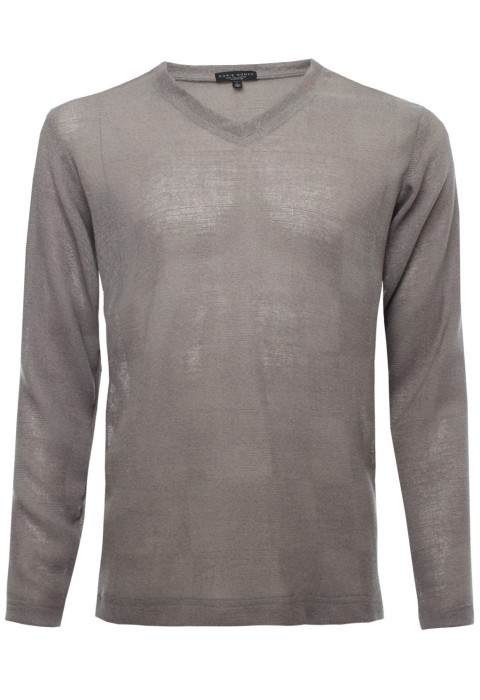 เสื้อคอวีแขนยาวสีน้ำตาลเทา