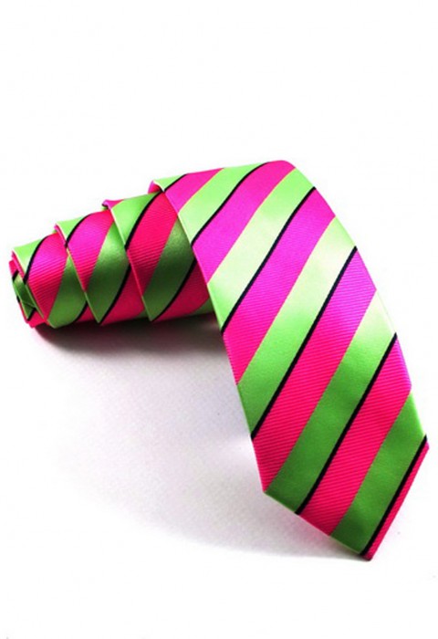 เนคไทลายทางสีเขียวชมพู