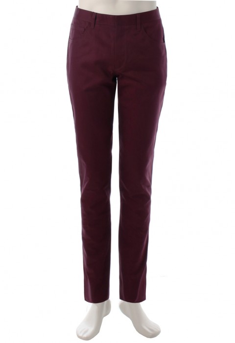 กางเกงสีแดงเลือดหมูกระเป๋าทรงโค้งขากระบอกเล็ก