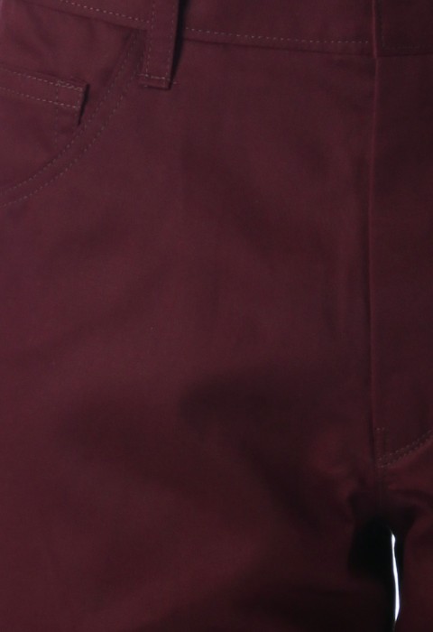 กางเกงสีแดงเลือดหมูกระเป๋าทรงโค้งขากระบอกเล็ก