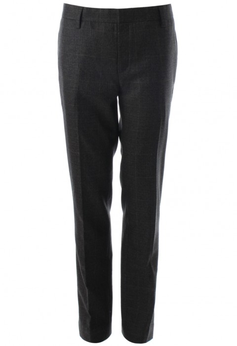 กางเกงทรงกระบอกสีเทาทอลายตาราง