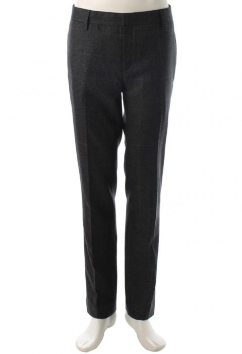 กางเกงทรงกระบอกสีเทาทอลายตาราง