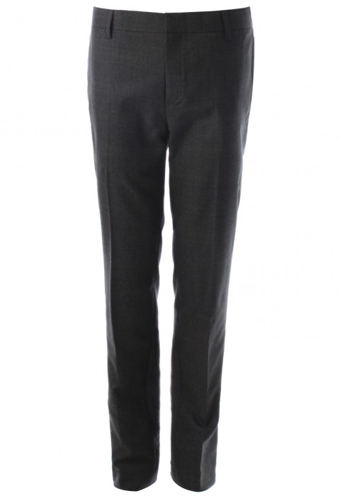 กางเกงสีเทาทรงกระบอกริ้วตาราง