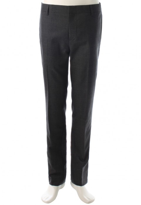 กางเกงสีเทาทรงกระบอกริ้วตาราง