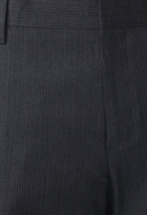 กางเกงทรงกระบอกสีเทาผ้าทอริ้วลายทาง