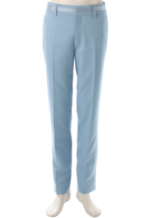 กางเกงสีฟ้าตัดต่อผ้าซาติน