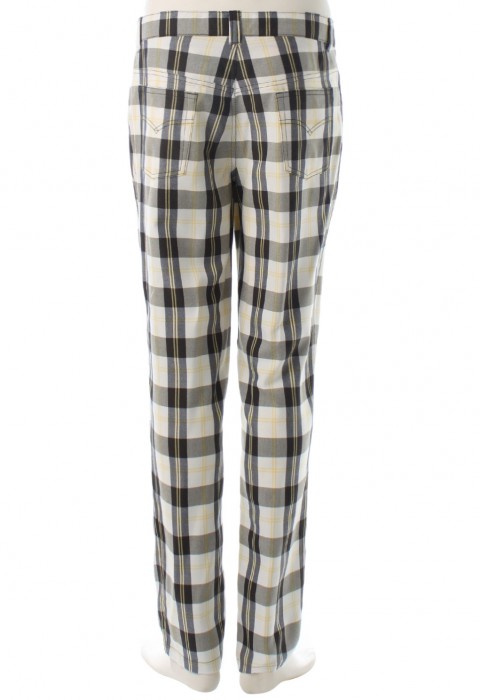 กางเกงทรงกระบอกลายตารางสีเหลือง