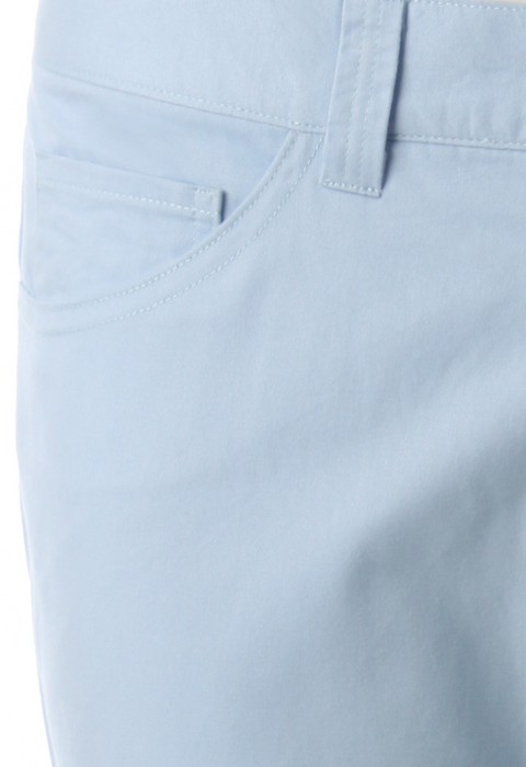 กางเกงสีฟ้าทรงกระบอก ขากางเกงตัดต่อสีส้ม