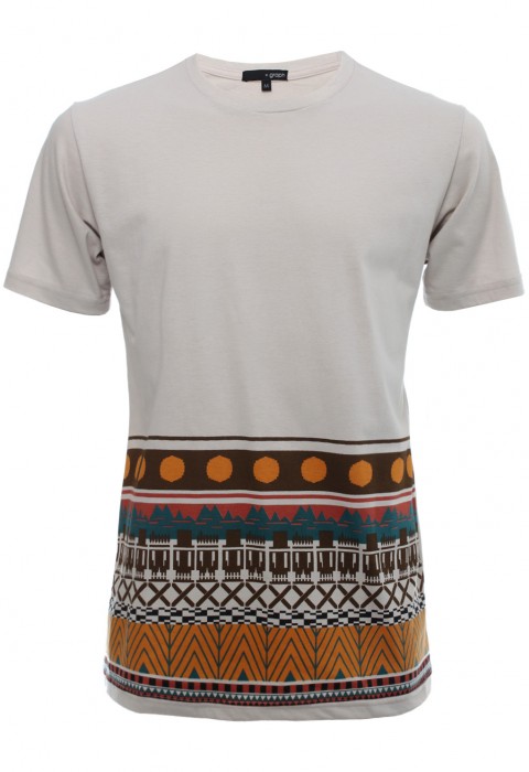 เสื้อยืดพิมพ์ลายสีเบจ