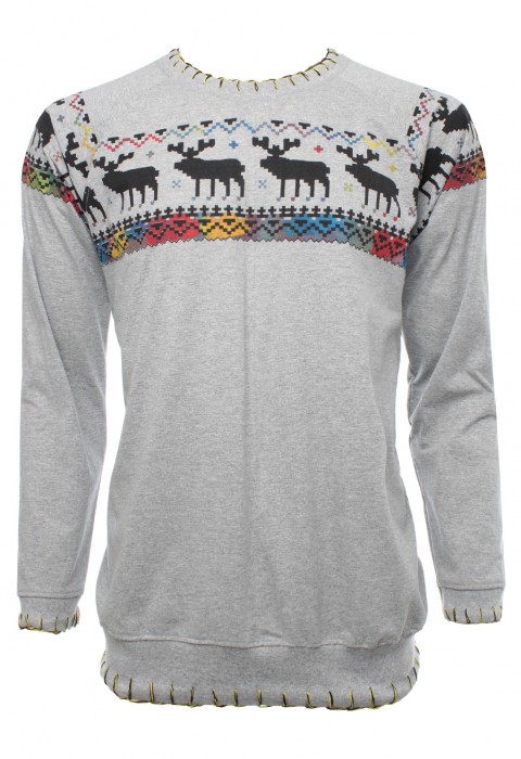 เสื้อสเวตเตอร์สีเทาพิมพ์ลายกราฟฟิค