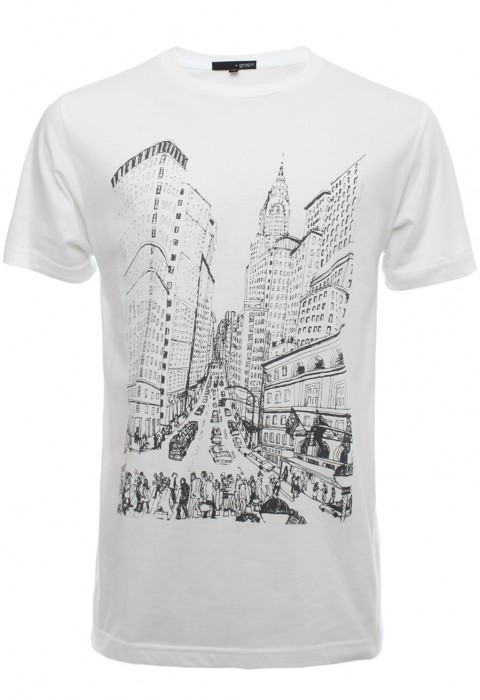 เสื้อยืดพิมพ์ลายเมืองสีขาว