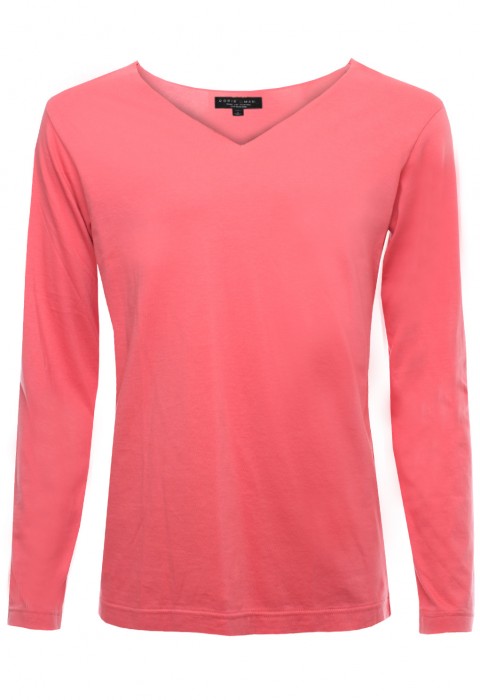 เสื้อยืดคอวีแขนยาวสีชมพู