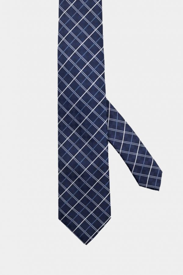 navy blue white check necktie dgrie