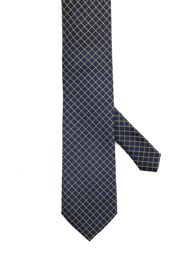 navy blue yellow check tie dgrie