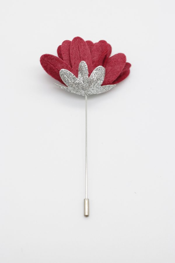 red glitter flower lapel pin dgrie