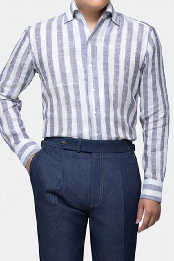 heavy navy stripe linen shirt dgrie